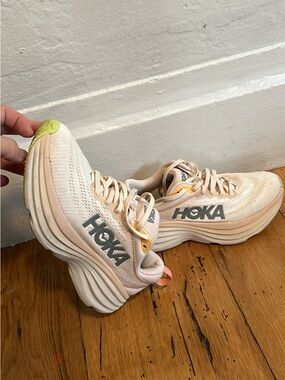 Hoka Women's Sneakers in Cream with Yellow Accents
